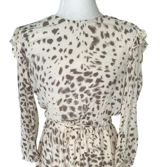 Rails Ora Puma Drawstring Tie Waist Ruffle Draped Cream Rayon Mini Dress - S - Picture 5 of 14